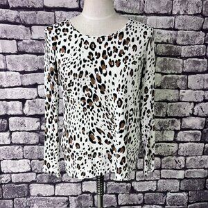Chico's Black, Brown & White Scoop Neck Long Sleeve Top Size M
